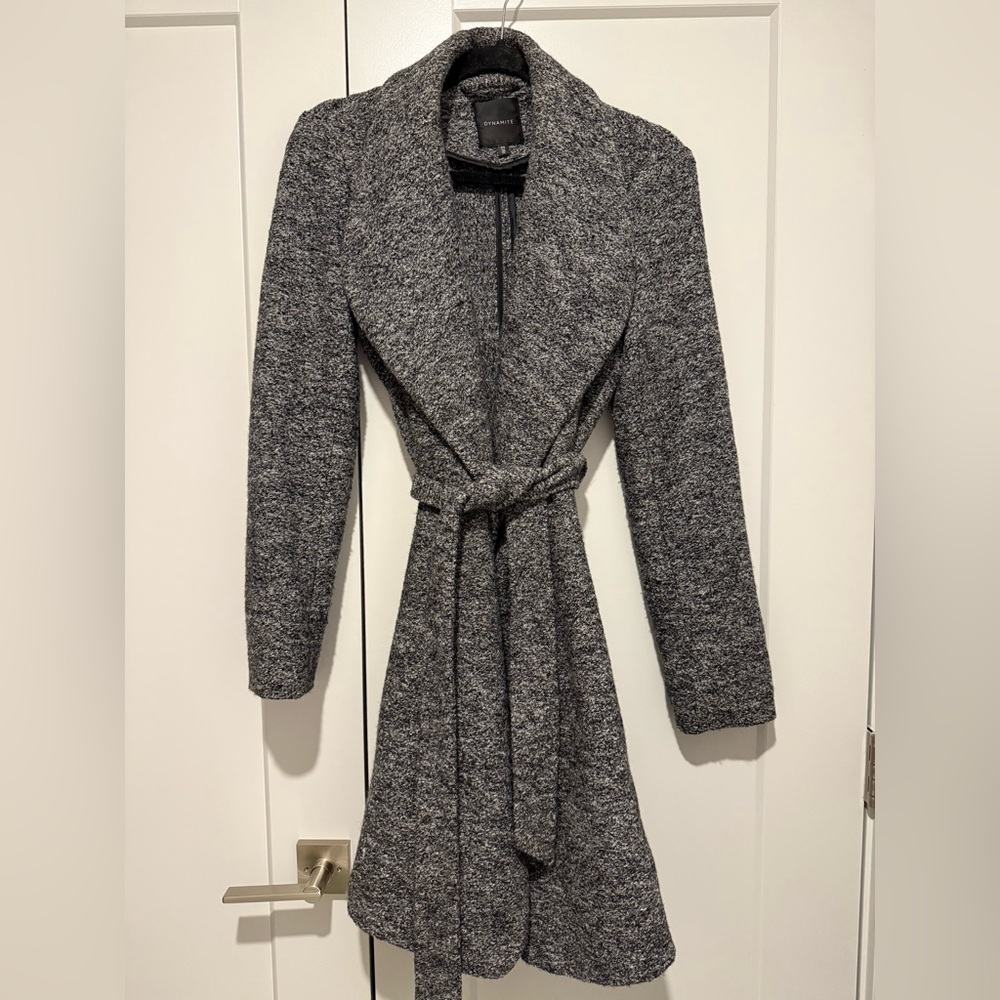 Dynamite Grey Belted Wool Wrap Coat